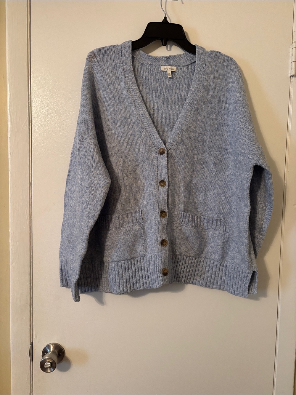 Ella Moss Pale Blue V-Neck Button Front Cardigan